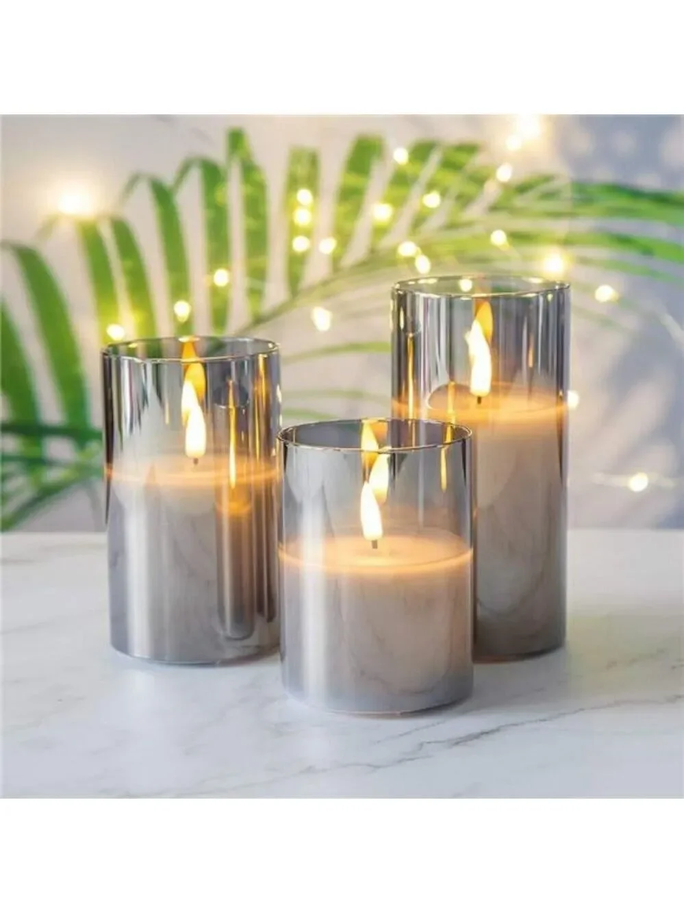 Eywamage Grey Flameless LED Candles Set Remote Pillar Battery Operated Decor